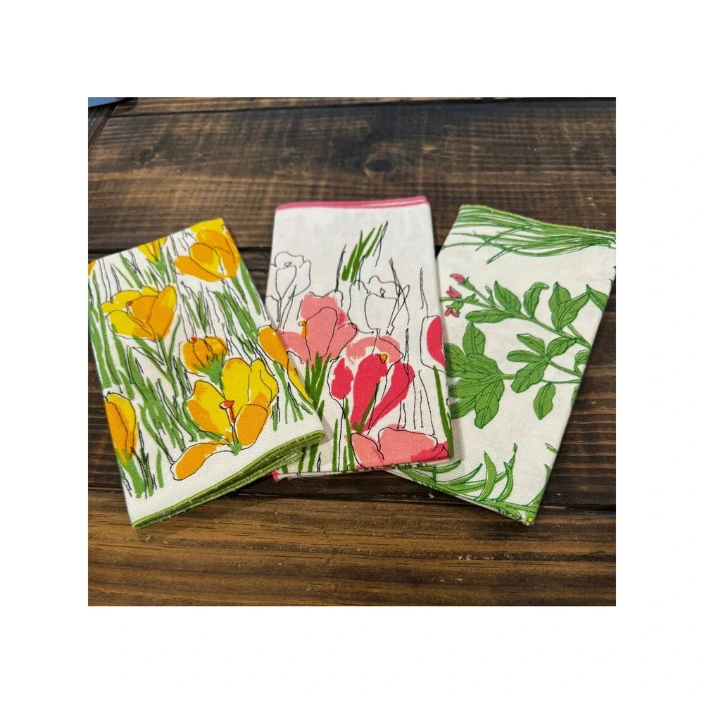 Vera Neumann Napkins Multicolor Vintage Floral Herb Botanical Set of 3